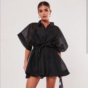 BLACK ORGANZA SKATER SHIRT DRESS